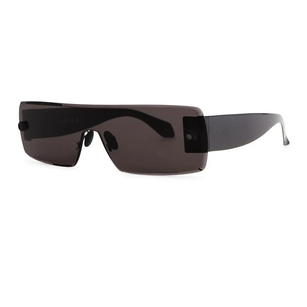 NWT ALAIA ALAÃA Lettering Logo Rectangular Sunglasses in Black & Grey NEW FWRD